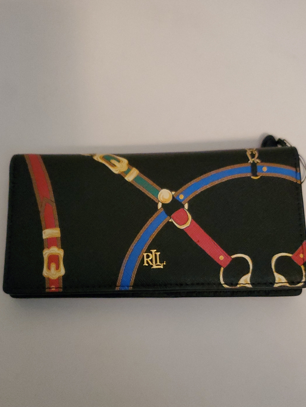 Ralph Lauren Print Crosshatch Leather Slim Wallet